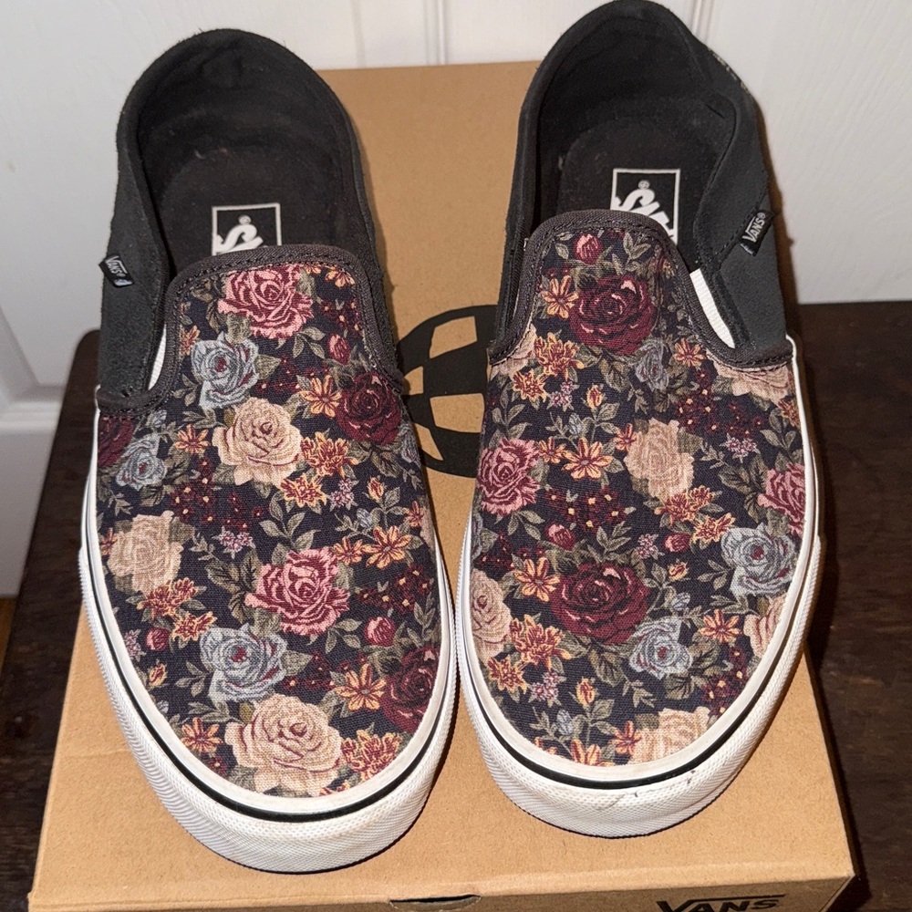 Vans Floral Slip-On Sneakers - Black and Multicolor. Excellent Condition!